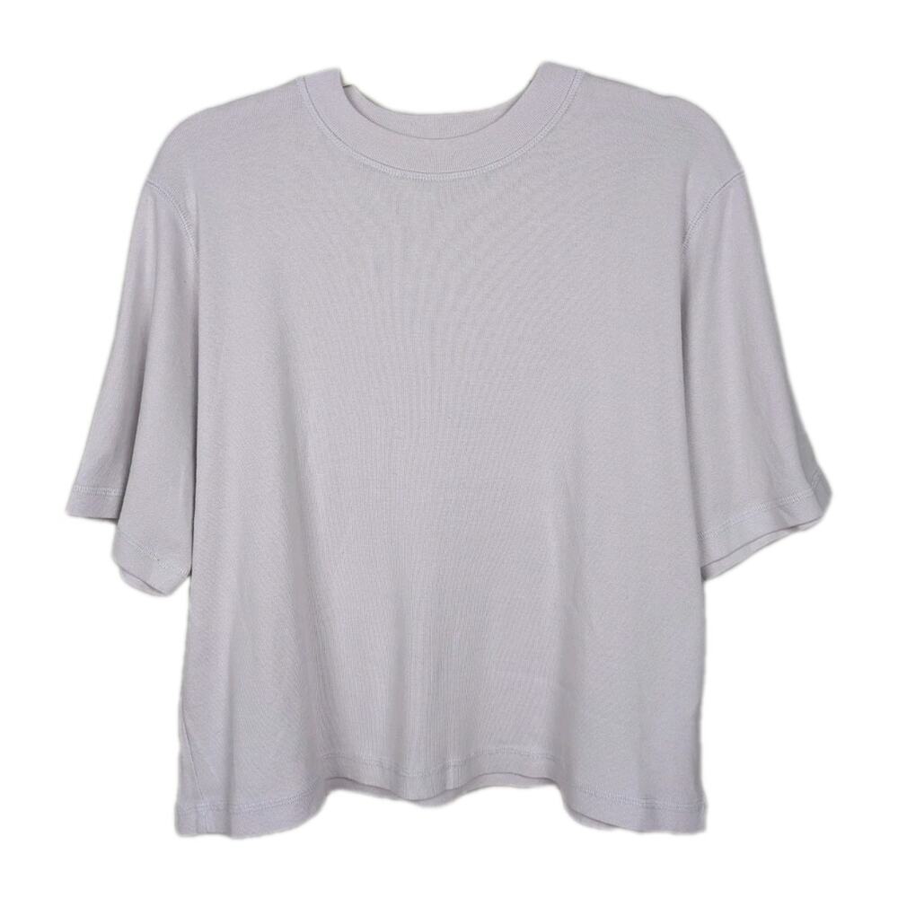 MICHAEL STARS Pale Grey Kona Crewneck Tee Knit Cotton Half Sleeve Women's Large